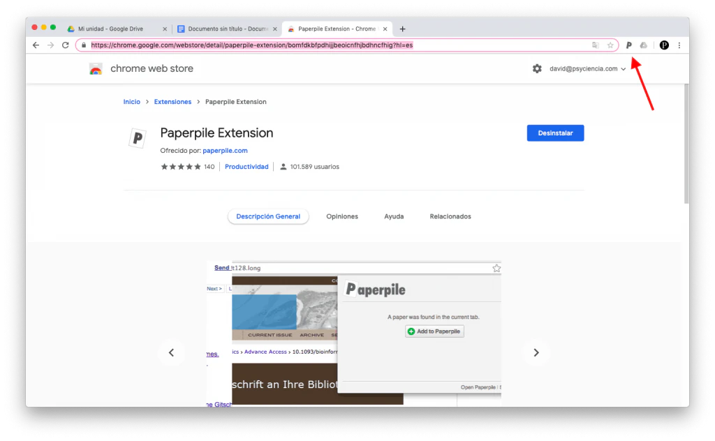 Instalando la extensión de Paperpile en Chrome.