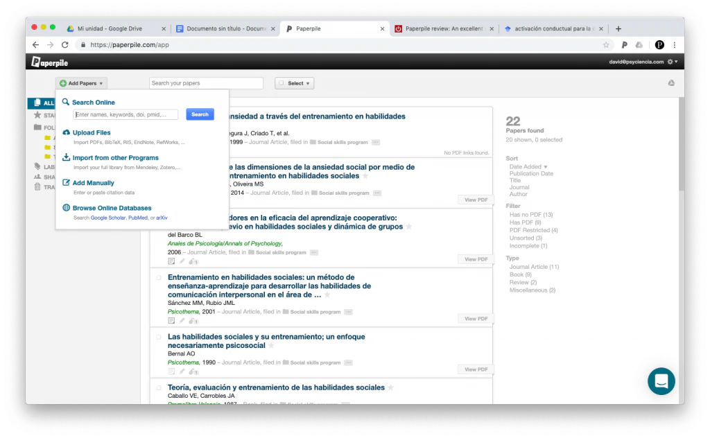 Buscador de papers integrado en Paperpile