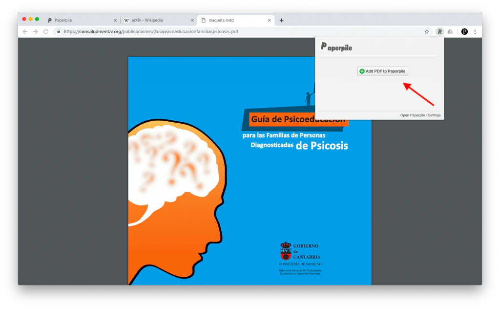 Agregando un PDF a Paperpile desde Chrome.